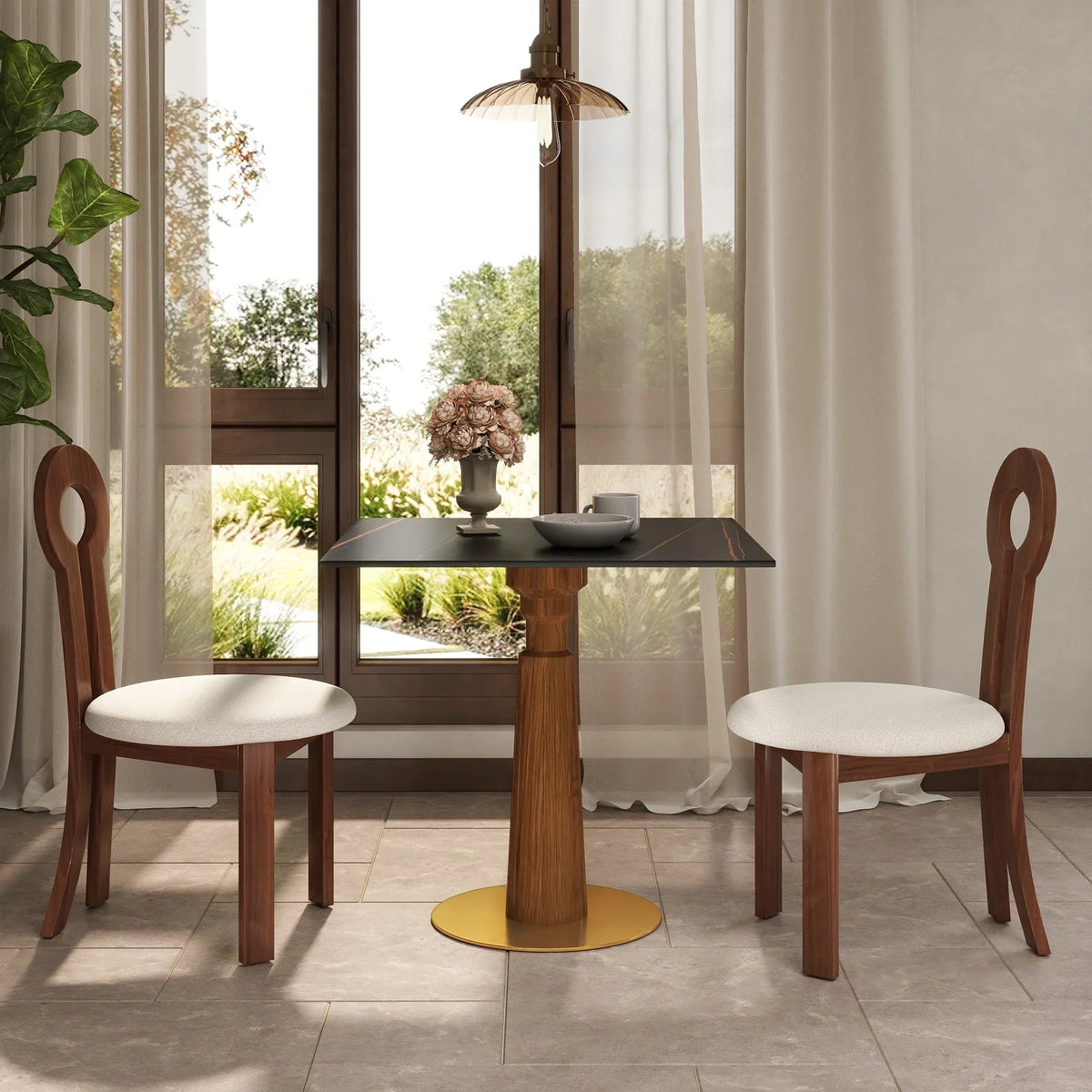 Nero Sintered Stone Bistro Table | 34" Black Square With Wood Base
