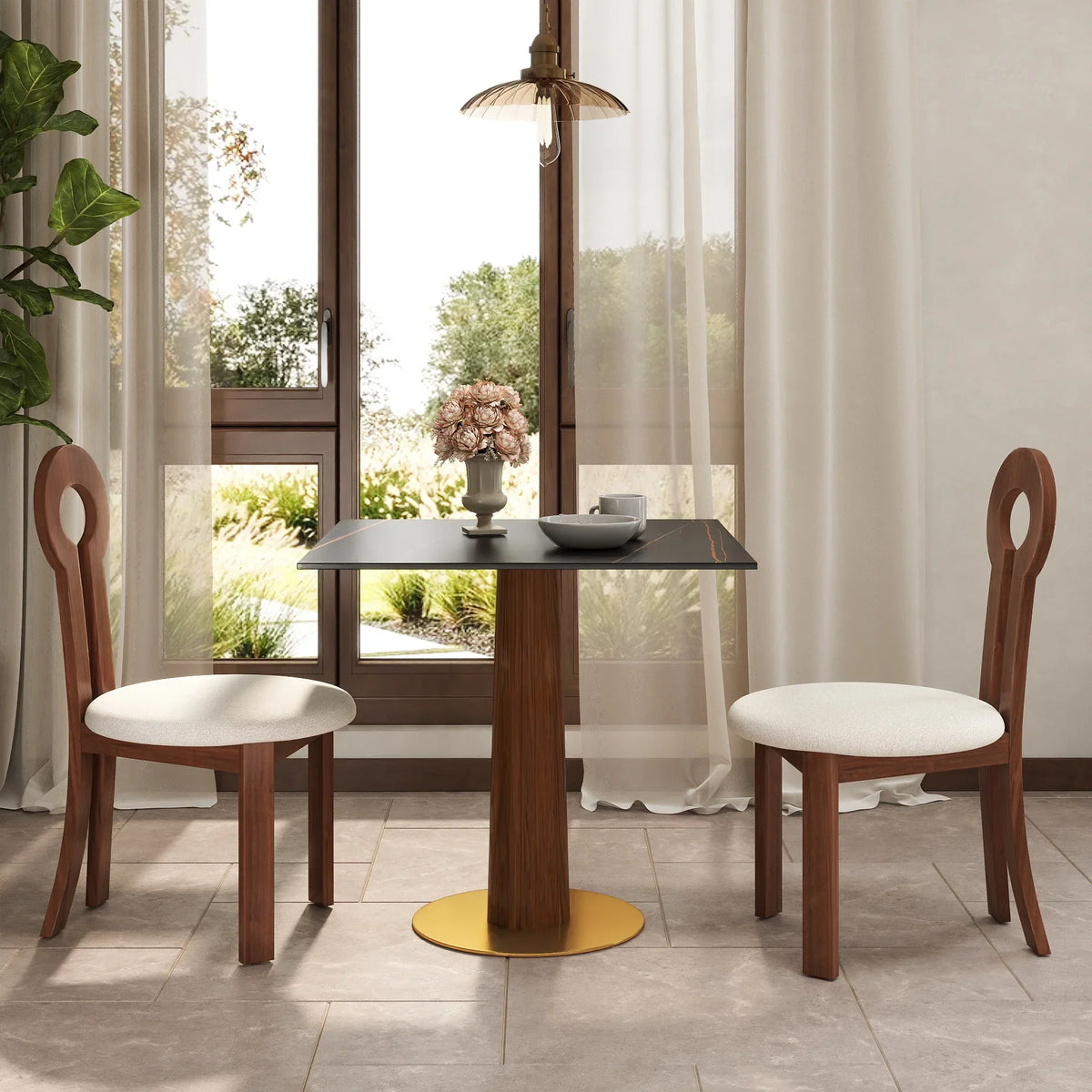 Nero Sintered Stone Bistro Table | 34" Black Square With Wood Base