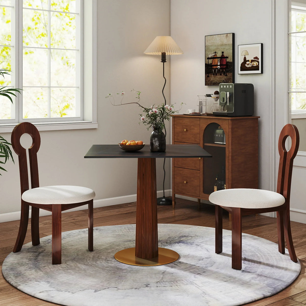 Nero Sintered Stone Bistro Table | 34" Black Square With Wood Base