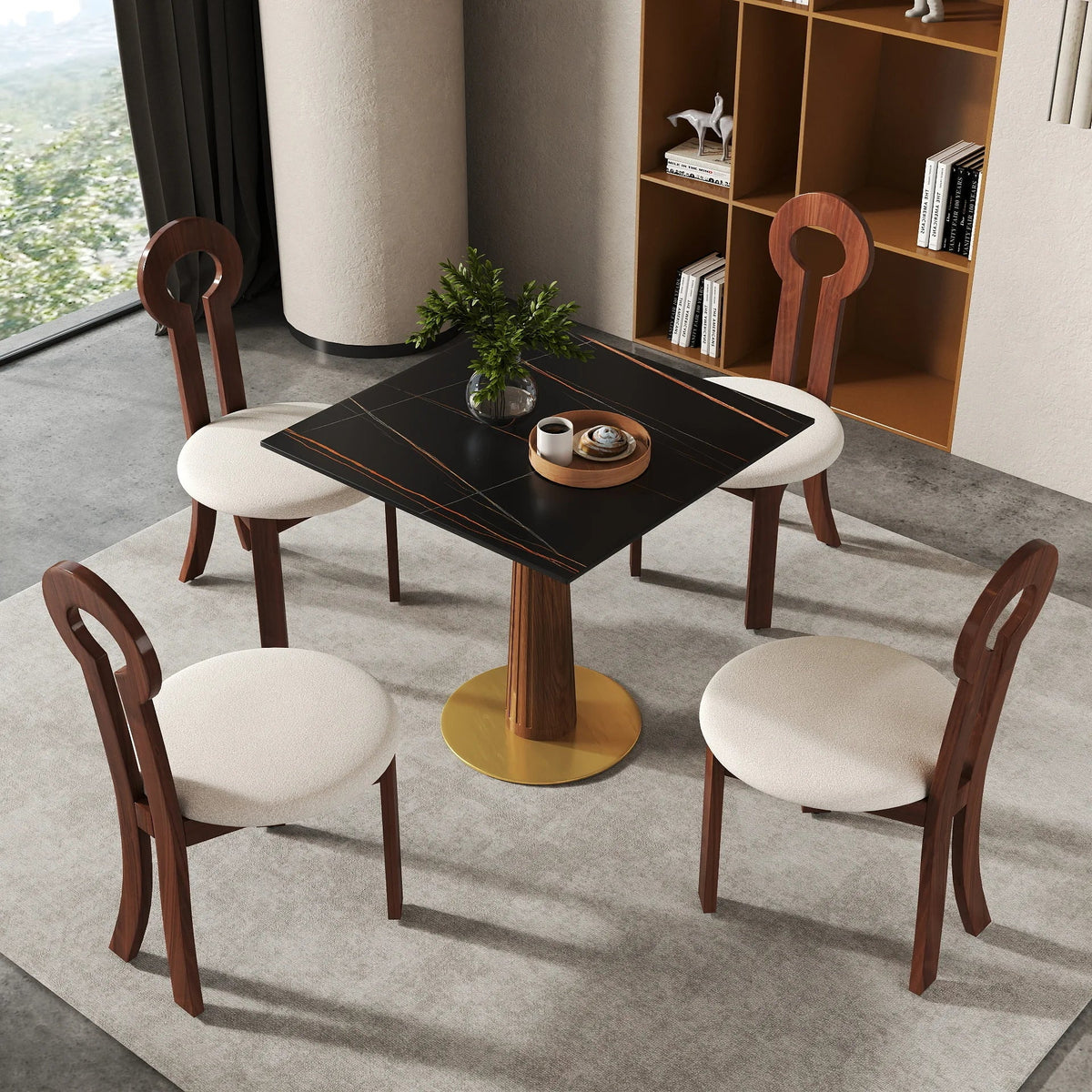 Nero Sintered Stone Bistro Table | 34" Black Square With Wood Base