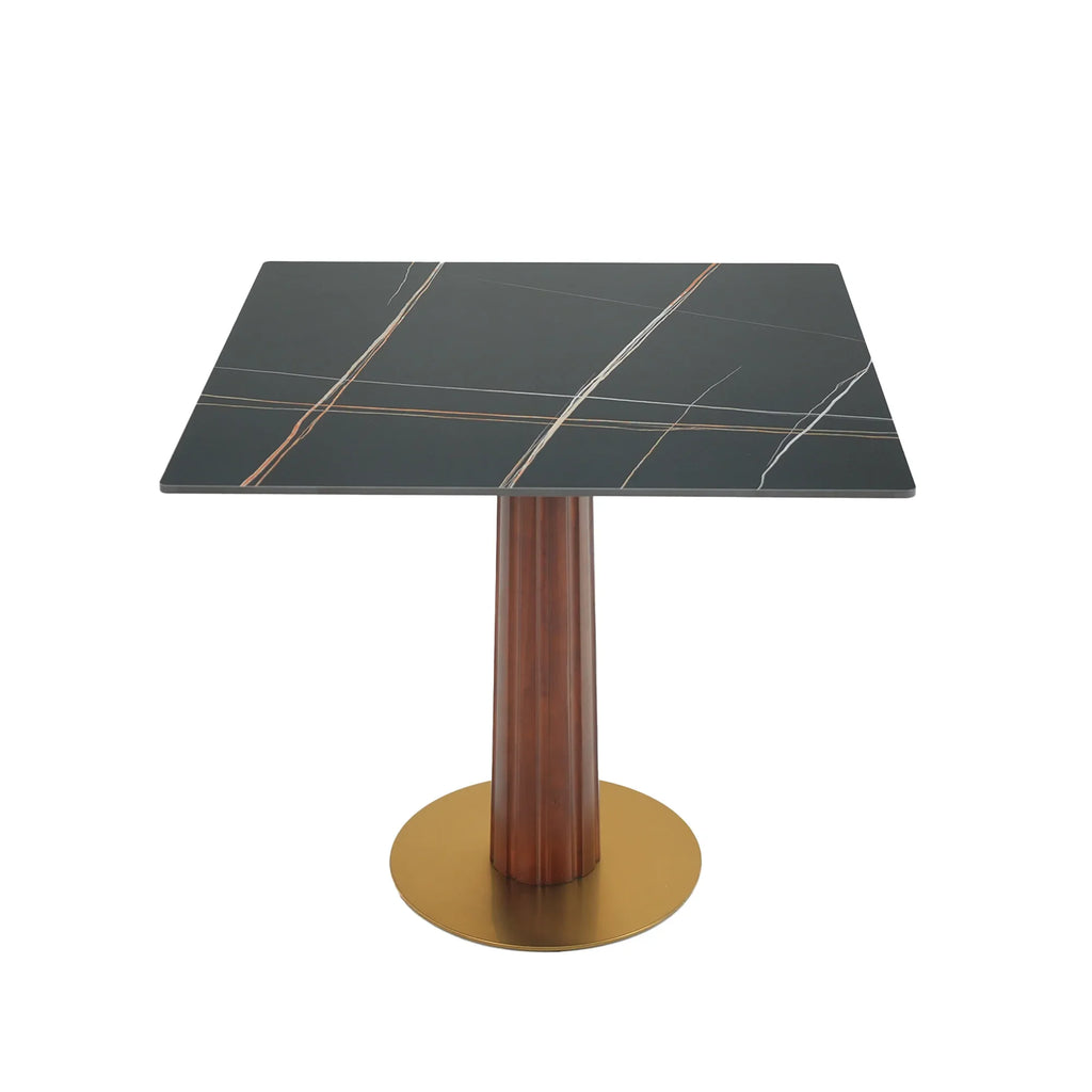 Nero Sintered Stone Bistro Table | 34" Black Square With Wood Base