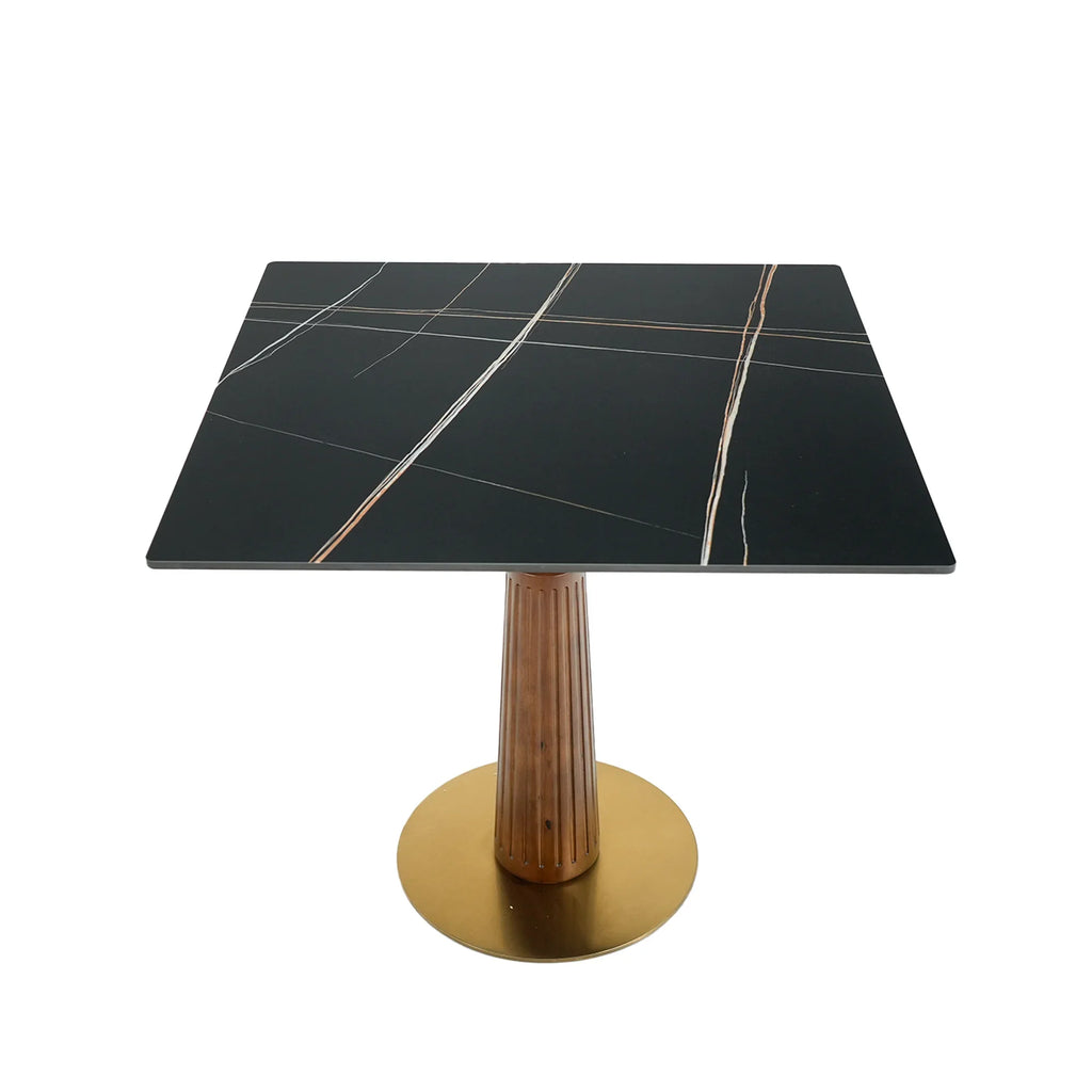 Nero Sintered Stone Bistro Table | 34" Black Square With Wood Base
