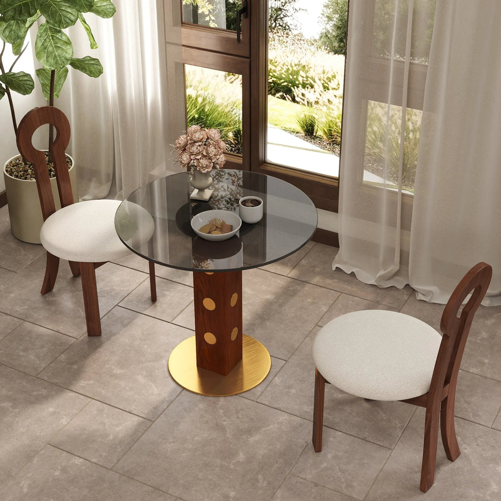 Oro Glass Bistro Table | 34" Gray Round With Wood Base