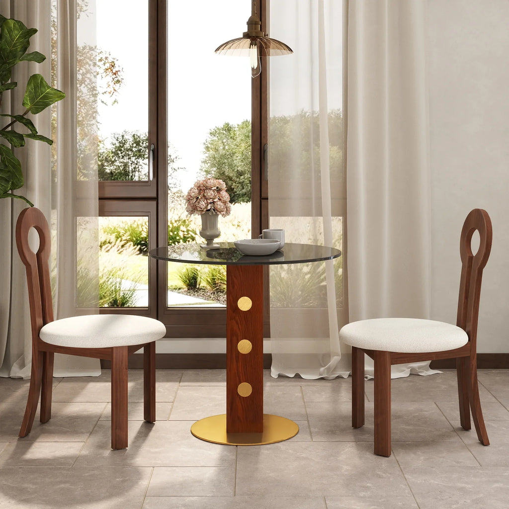 Oro Glass Bistro Table | 34" Gray Round With Wood Base