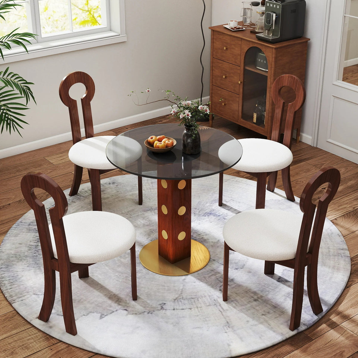 Oro Glass Bistro Table | 34" Gray Round With Wood Base