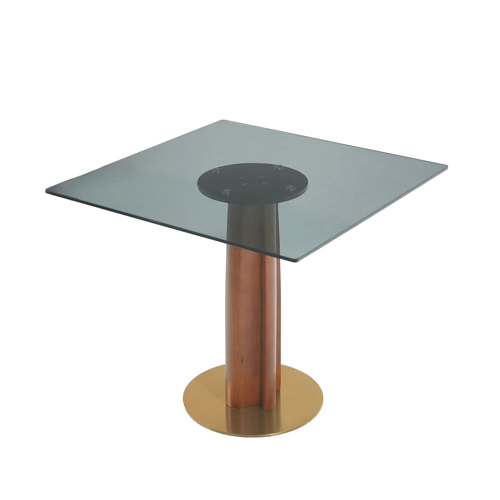 Oro Glass Bistro Table | 34" Gray Square With Wood Base