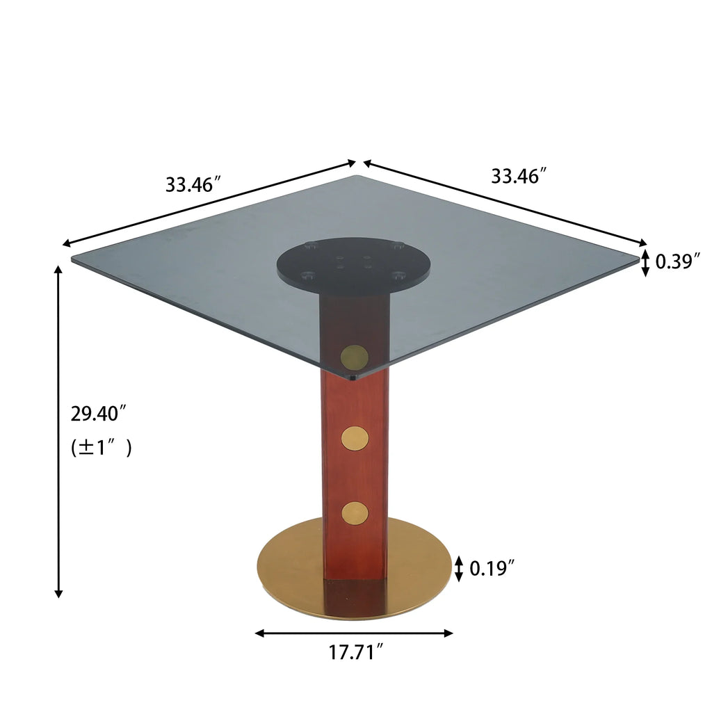 Oro Glass Bistro Table | 34" Gray Square With Wood Base