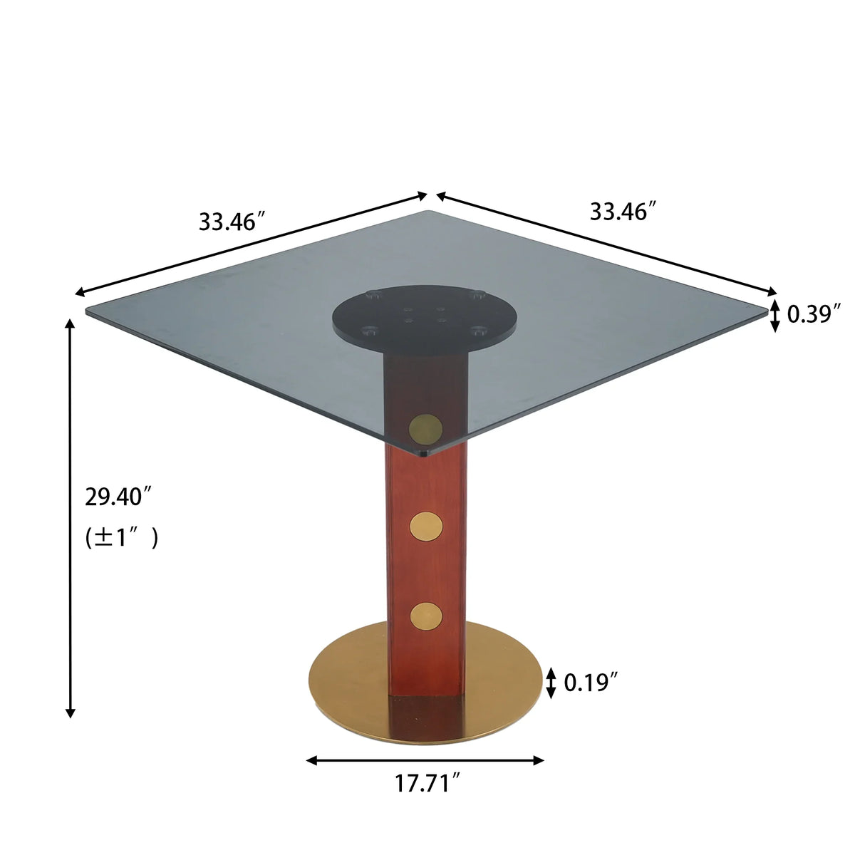 Oro Glass Bistro Table | 34" Gray Square With Wood Base