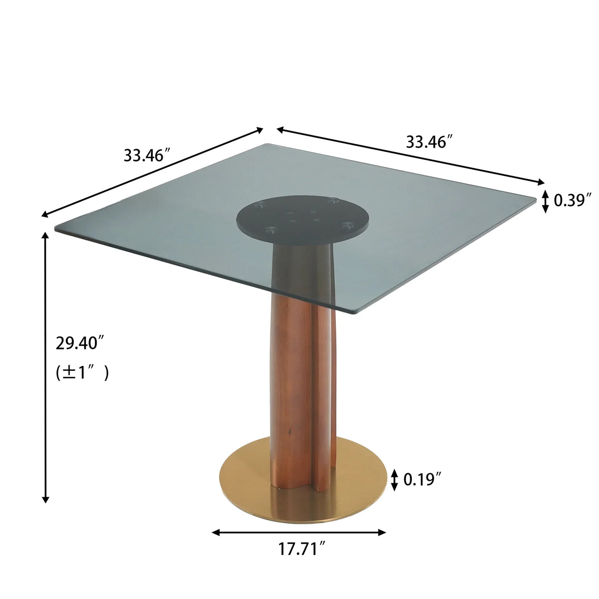 Oro Glass Bistro Table | 34" Gray Square With Wood Base
