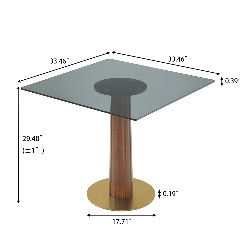 Oro Glass Bistro Table | 34" Gray Square With Wood Base