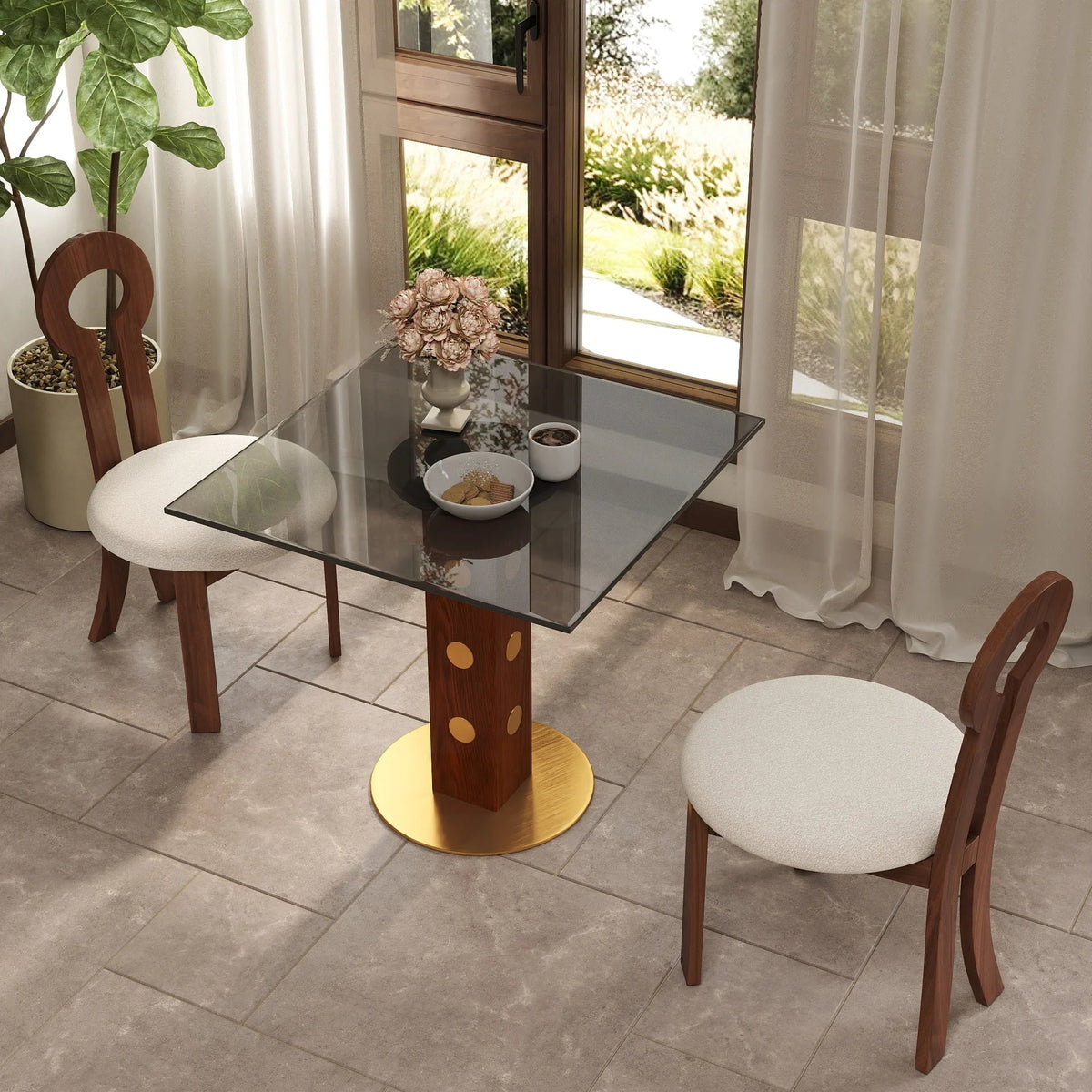 Oro Glass Bistro Table | 34" Gray Square With Wood Base