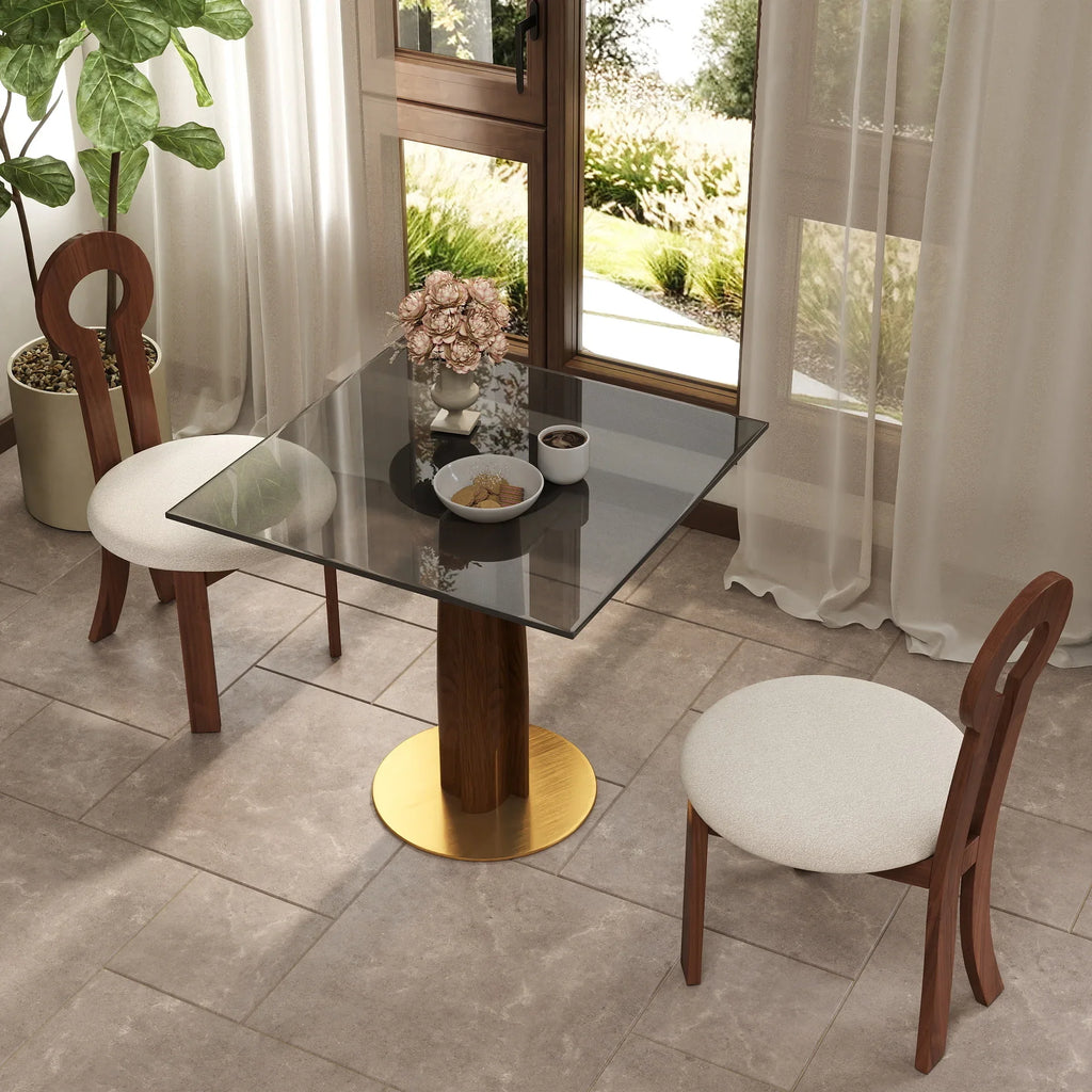 Oro Glass Bistro Table | 34" Gray Square With Wood Base