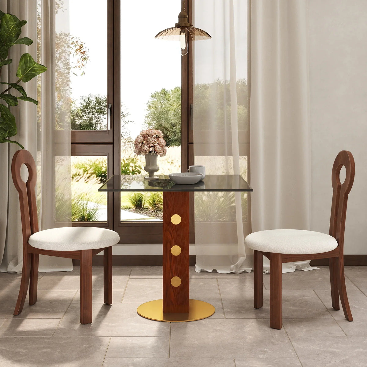 Oro Glass Bistro Table | 34" Gray Square With Wood Base