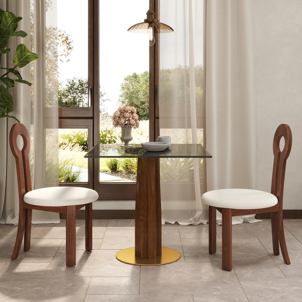 Oro Glass Bistro Table | 34" Gray Square With Wood Base