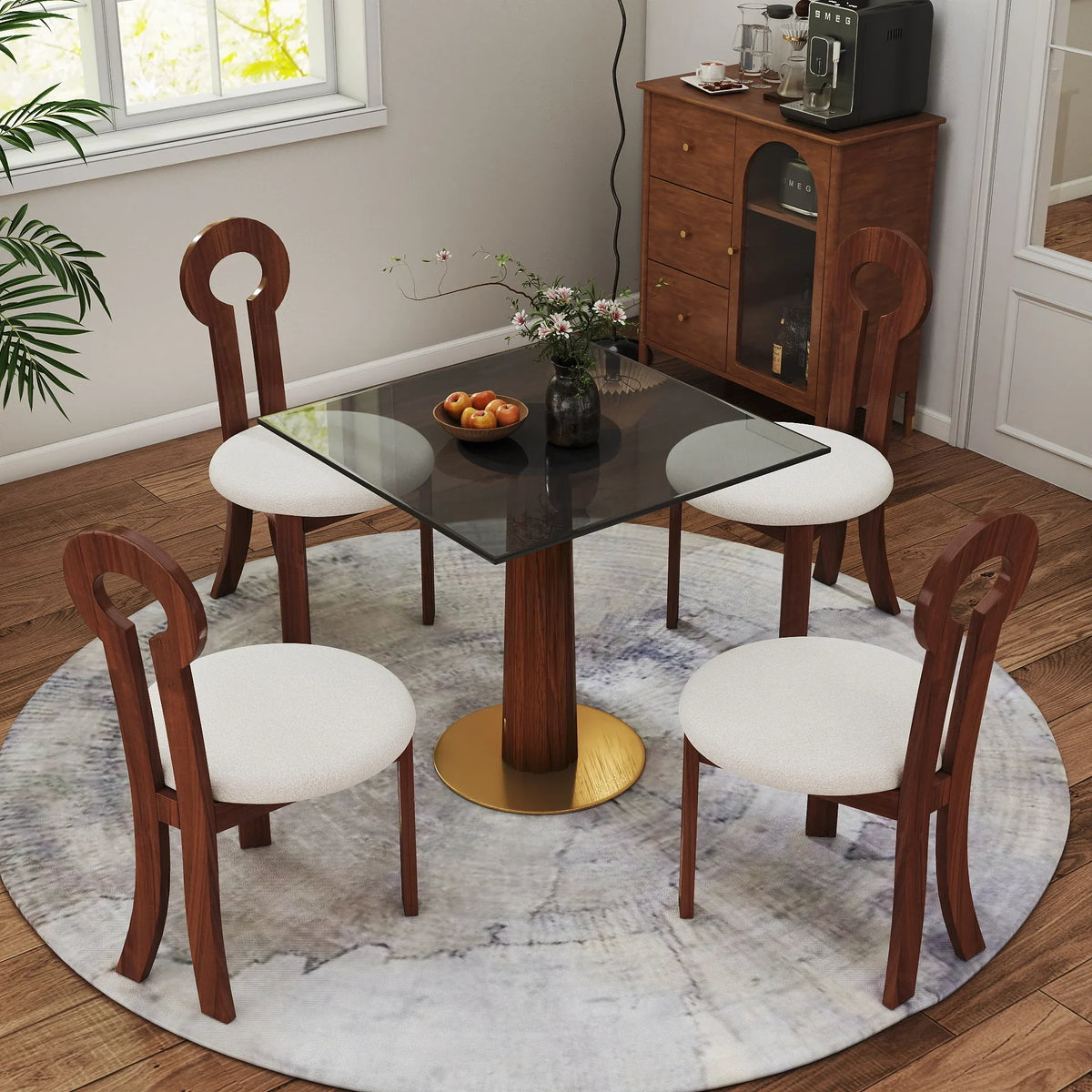 Oro Glass Bistro Table | 34" Gray Square With Wood Base
