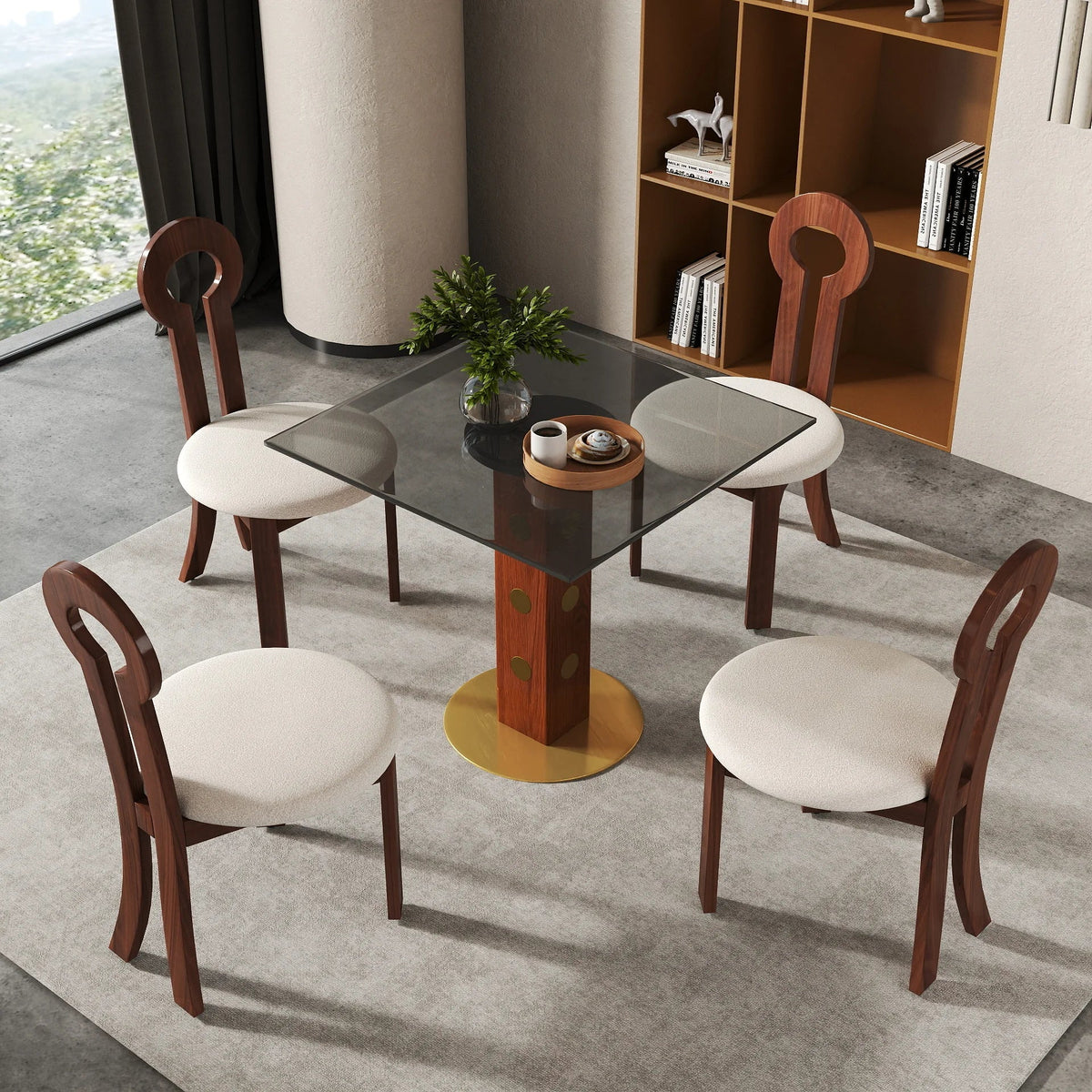 Oro Glass Bistro Table | 34" Gray Square With Wood Base