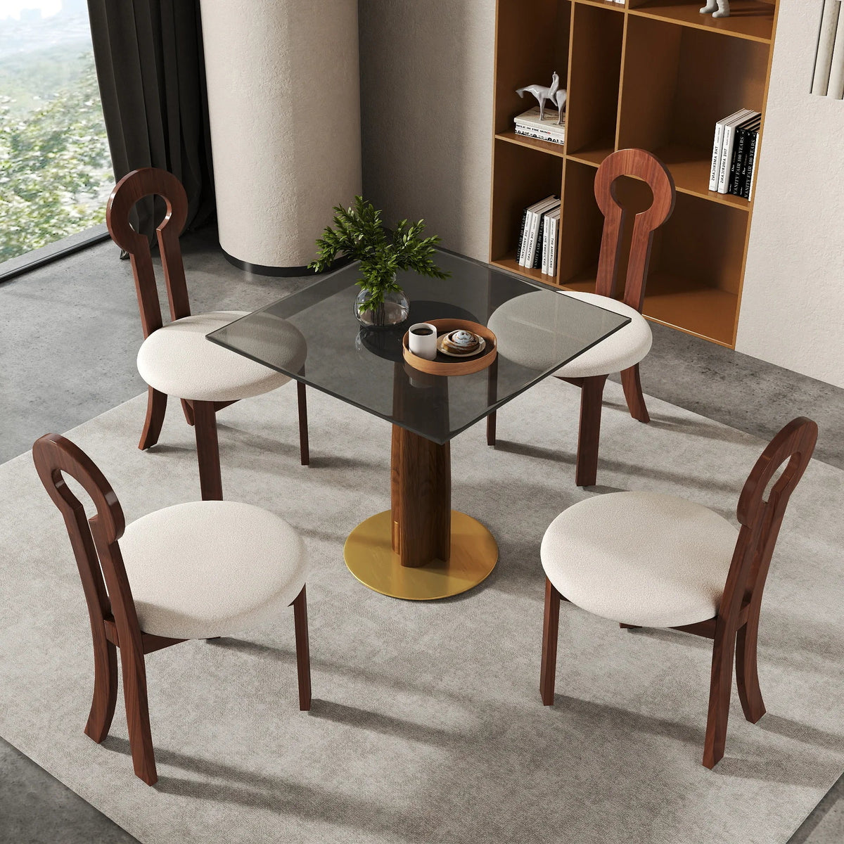 Oro Glass Bistro Table | 34" Gray Square With Wood Base