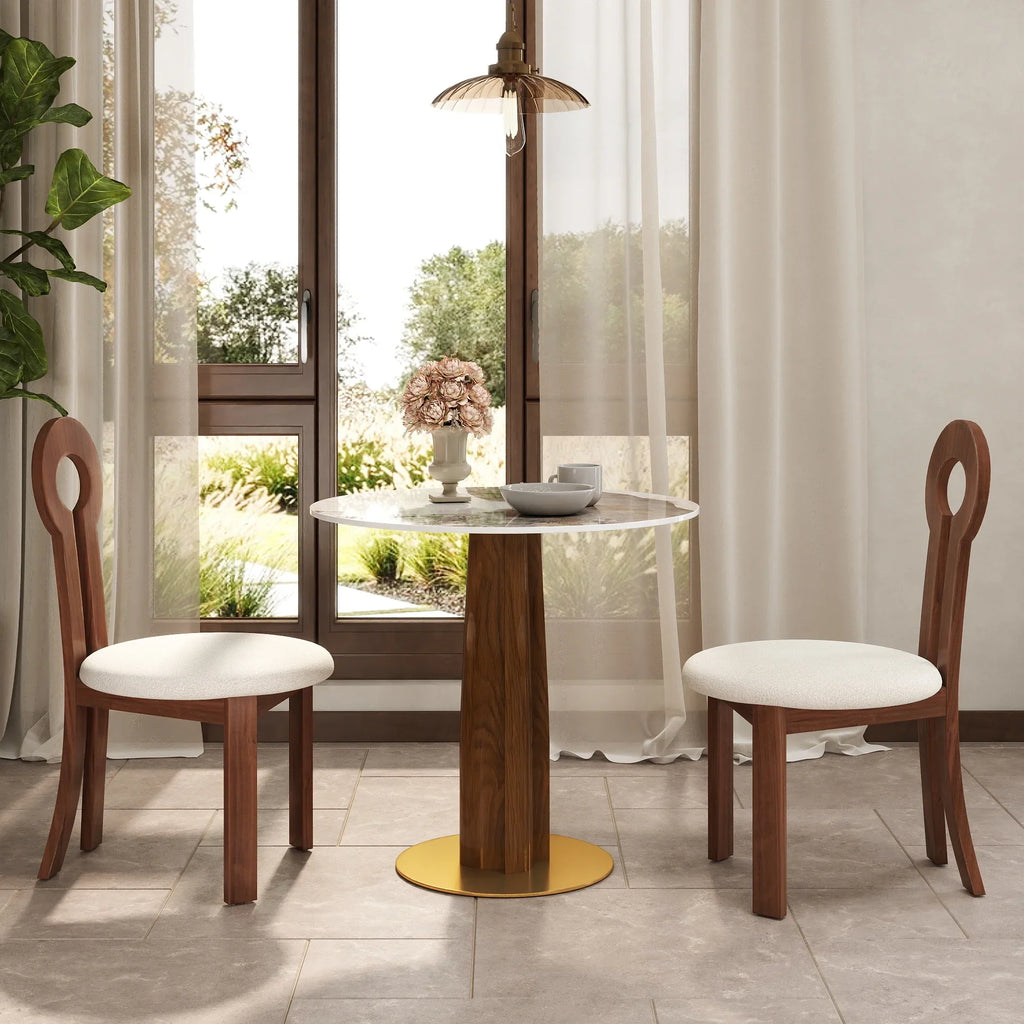 Nero Sintered Stone Bistro Table | 34" Pandora Round With Wood Base