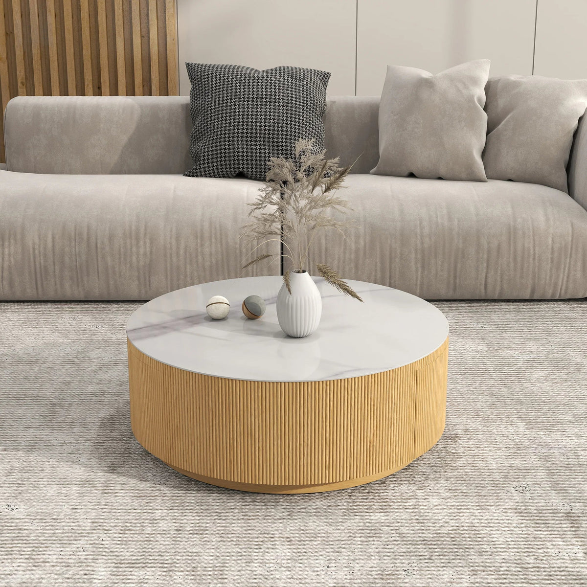 Aero Sintered Stone Coffee Table | 34" Walnut Round With 2 Drawers