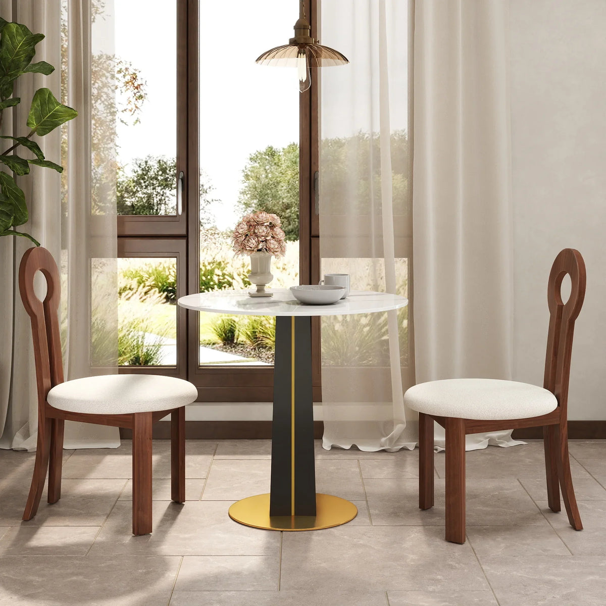 Nero Sintered Stone Bistro Table | 34" White Round With Wood Base