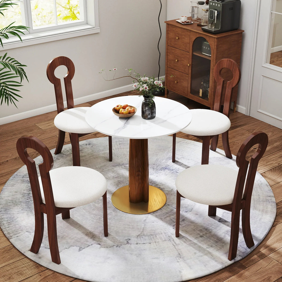 Nero Sintered Stone Bistro Table | 34" White Round With Wood Base