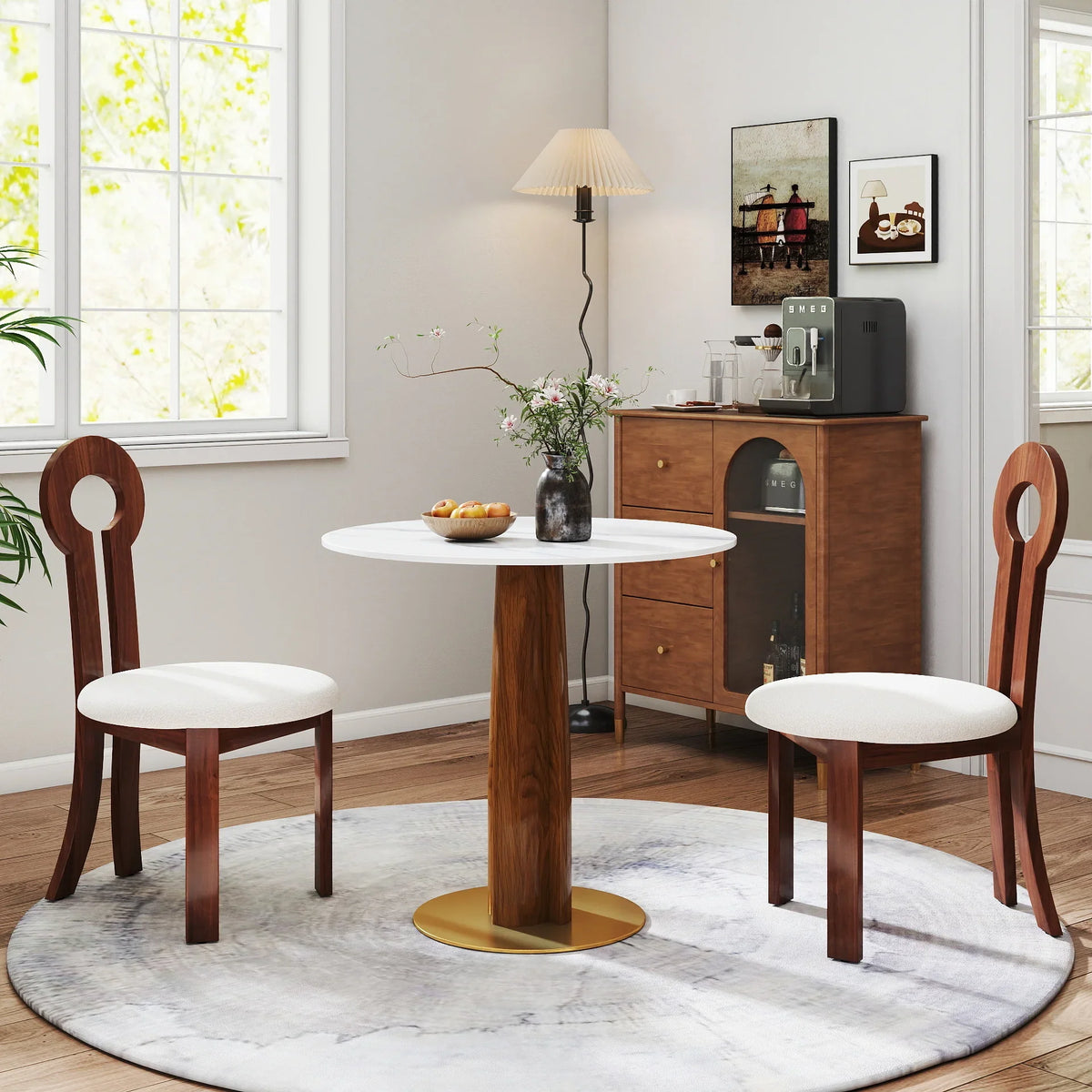Nero Sintered Stone Bistro Table | 34" White Round With Wood Base