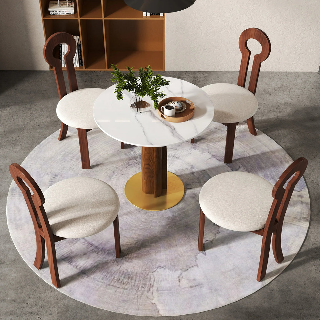 Nero Sintered Stone Bistro Table | 34" White Round With Wood Base