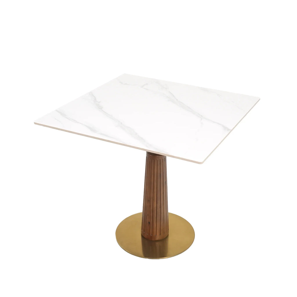 Nero Sintered Stone Bistro Table | 34" White Square With Wood Base