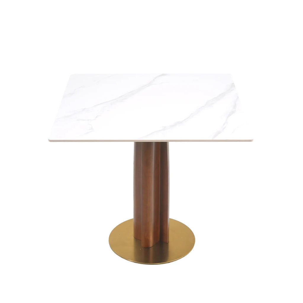 Nero Sintered Stone Bistro Table | 34" White Square With Wood Base
