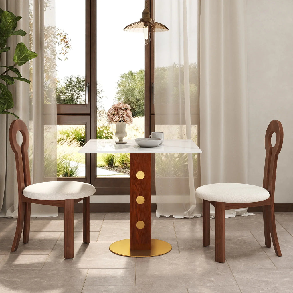 Nero Sintered Stone Bistro Table | 34" White Square With Wood Base