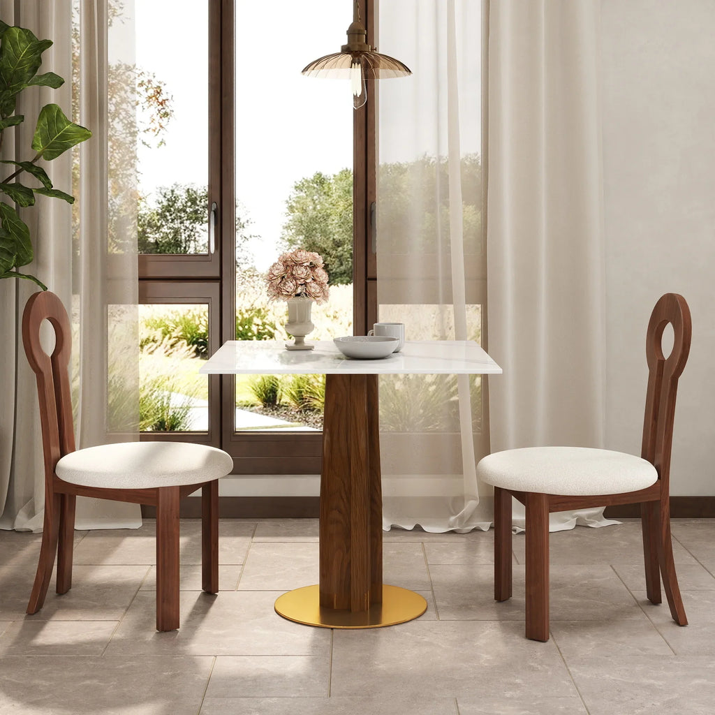 Nero Sintered Stone Bistro Table | 34" White Square With Wood Base