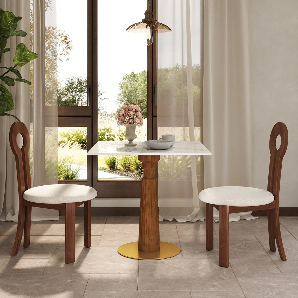 Nero Sintered Stone Bistro Table | 34" White Square With Wood Base