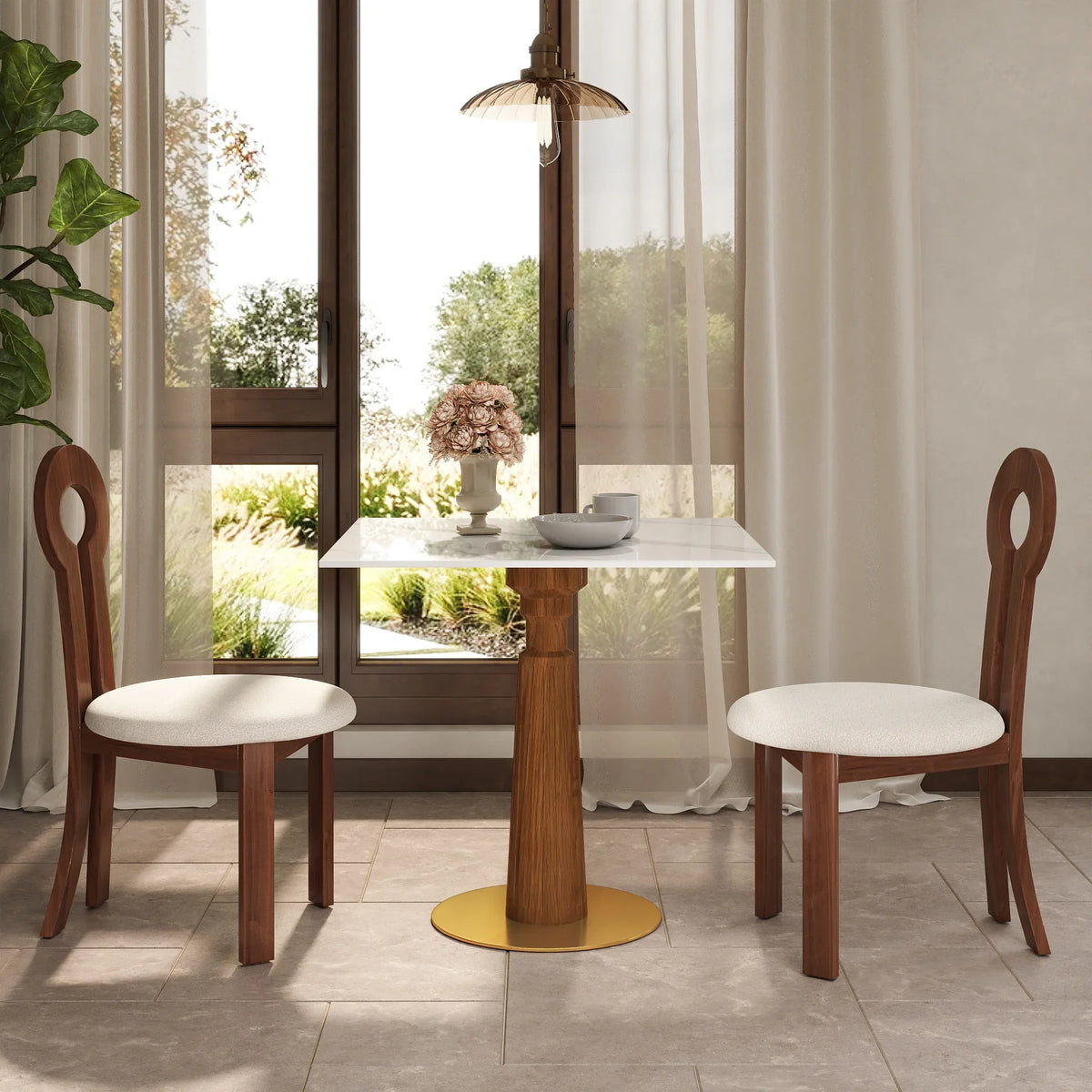 Nero Sintered Stone Bistro Table | 34" White Square With Wood Base