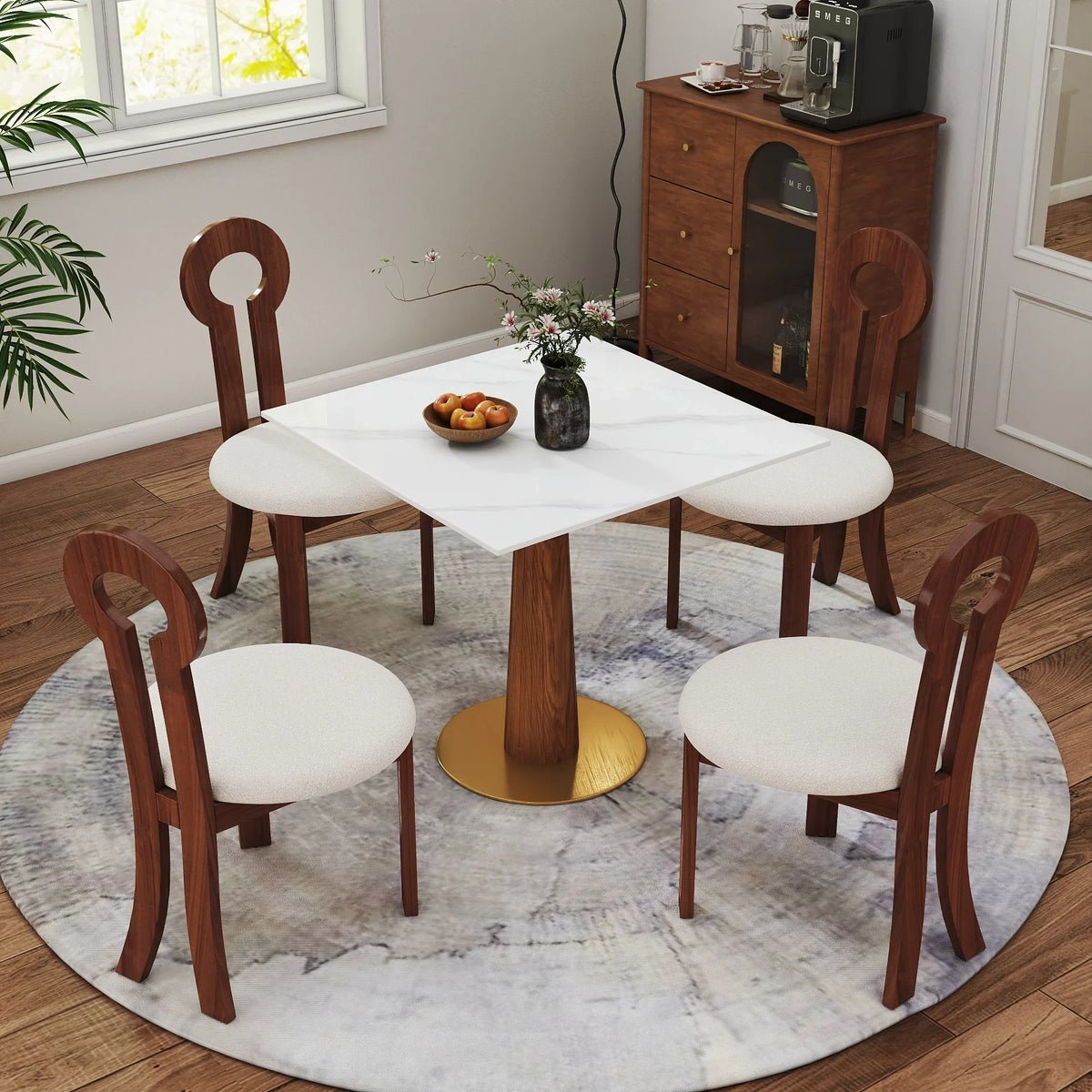 Nero Sintered Stone Bistro Table | 34" White Square With Wood Base