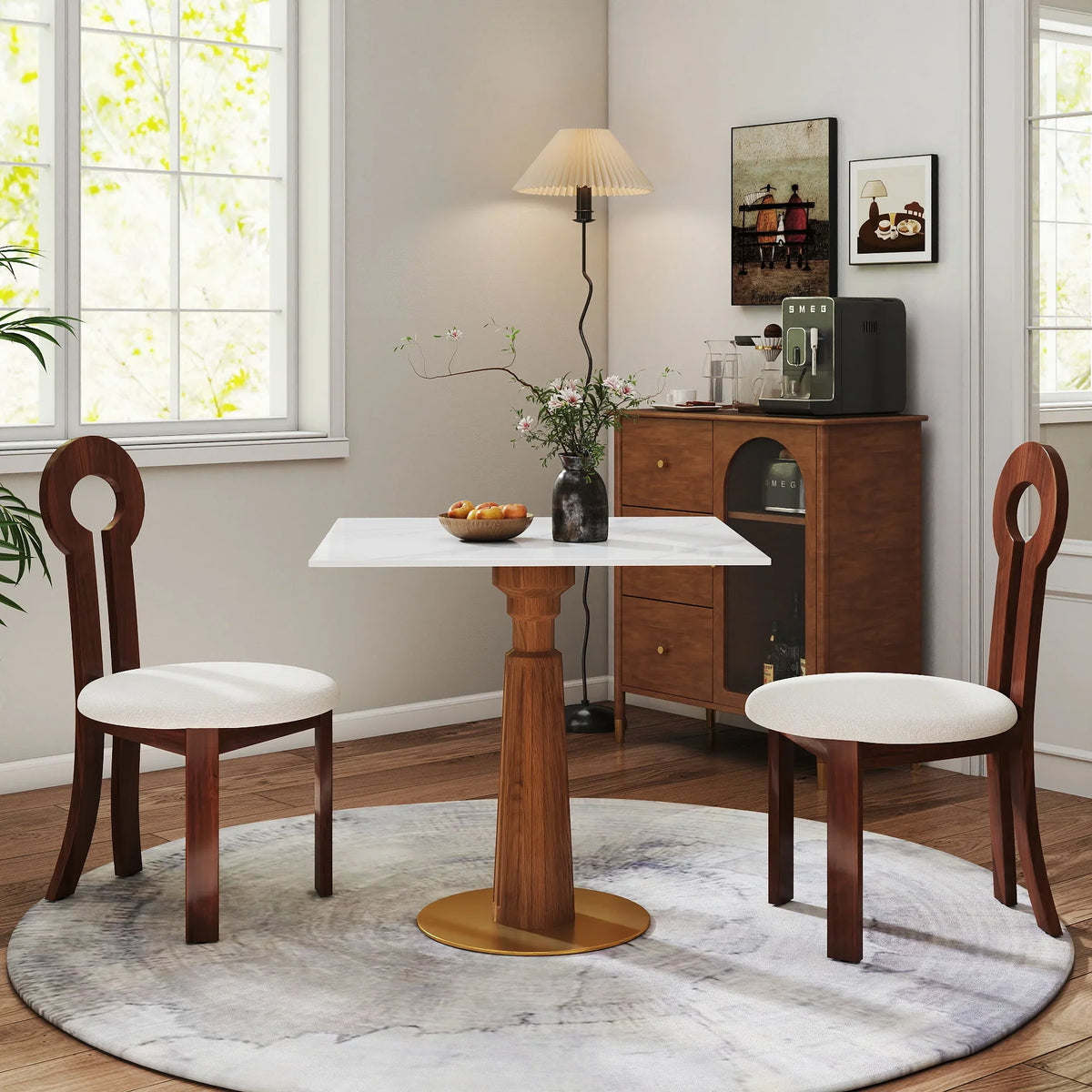 Nero Sintered Stone Bistro Table | 34" White Square With Wood Base