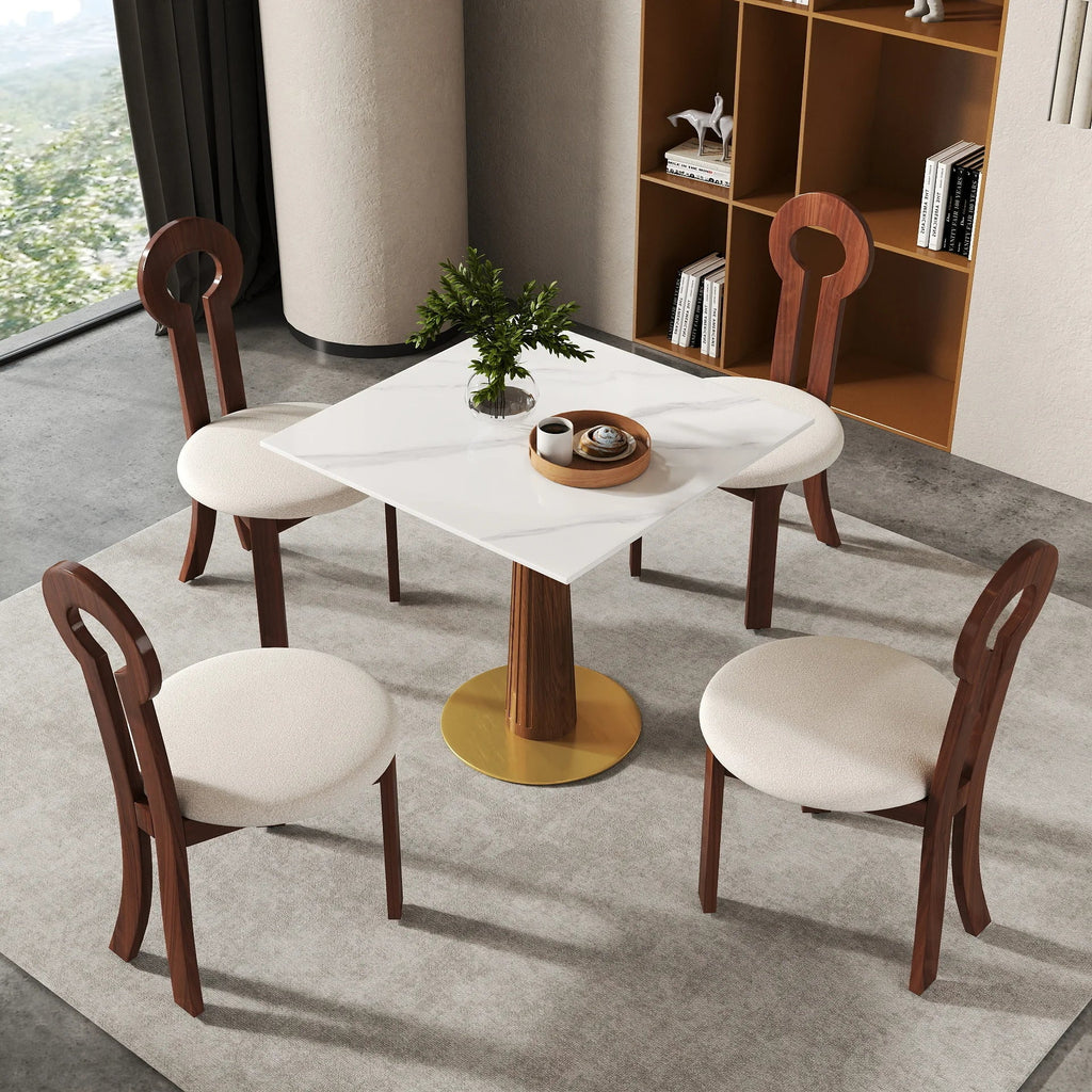 Nero Sintered Stone Bistro Table | 34" White Square With Wood Base