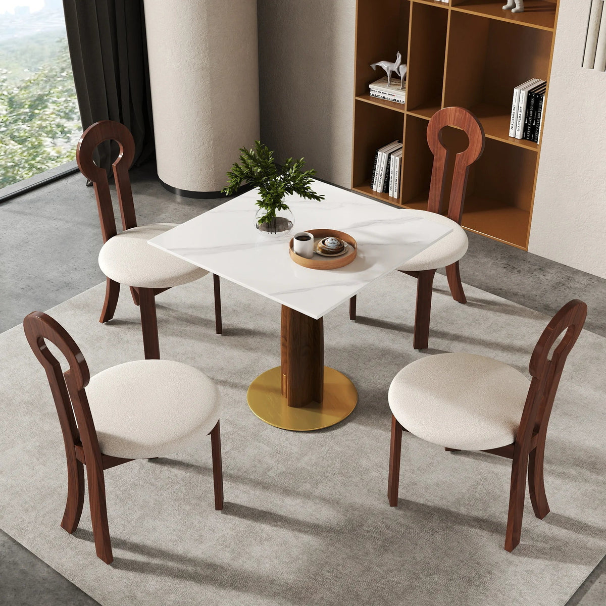 Nero Sintered Stone Bistro Table | 34" White Square With Wood Base