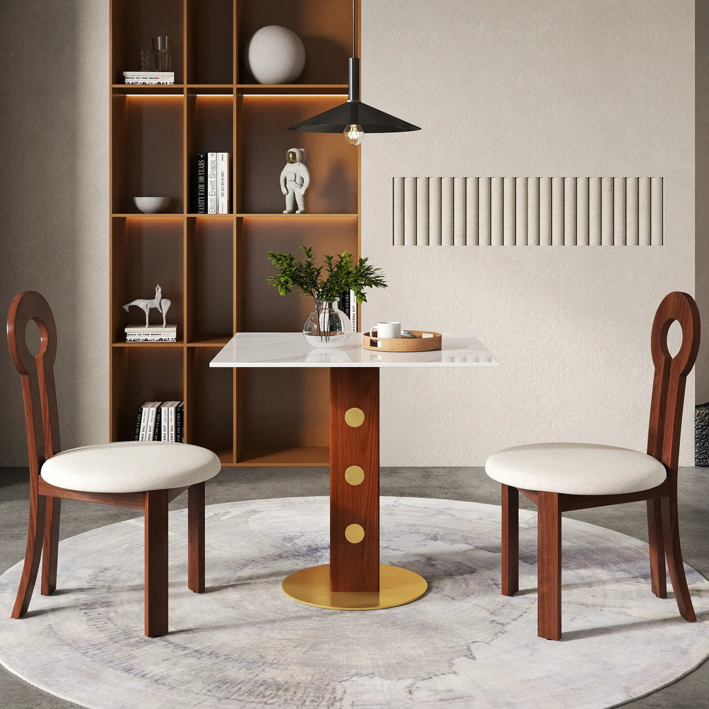 Nero Sintered Stone Bistro Table | 34" White Square With Wood Base