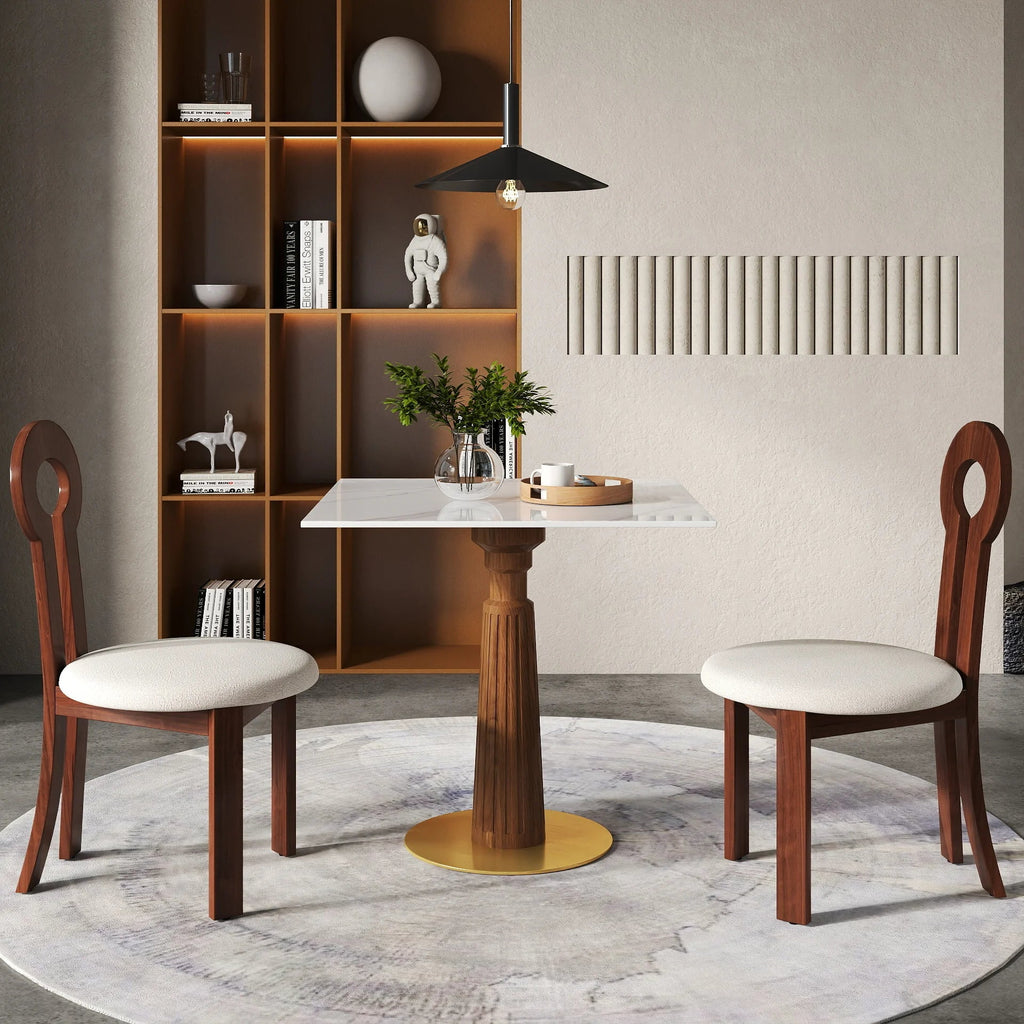 Nero Sintered Stone Bistro Table | 34" White Square With Wood Base