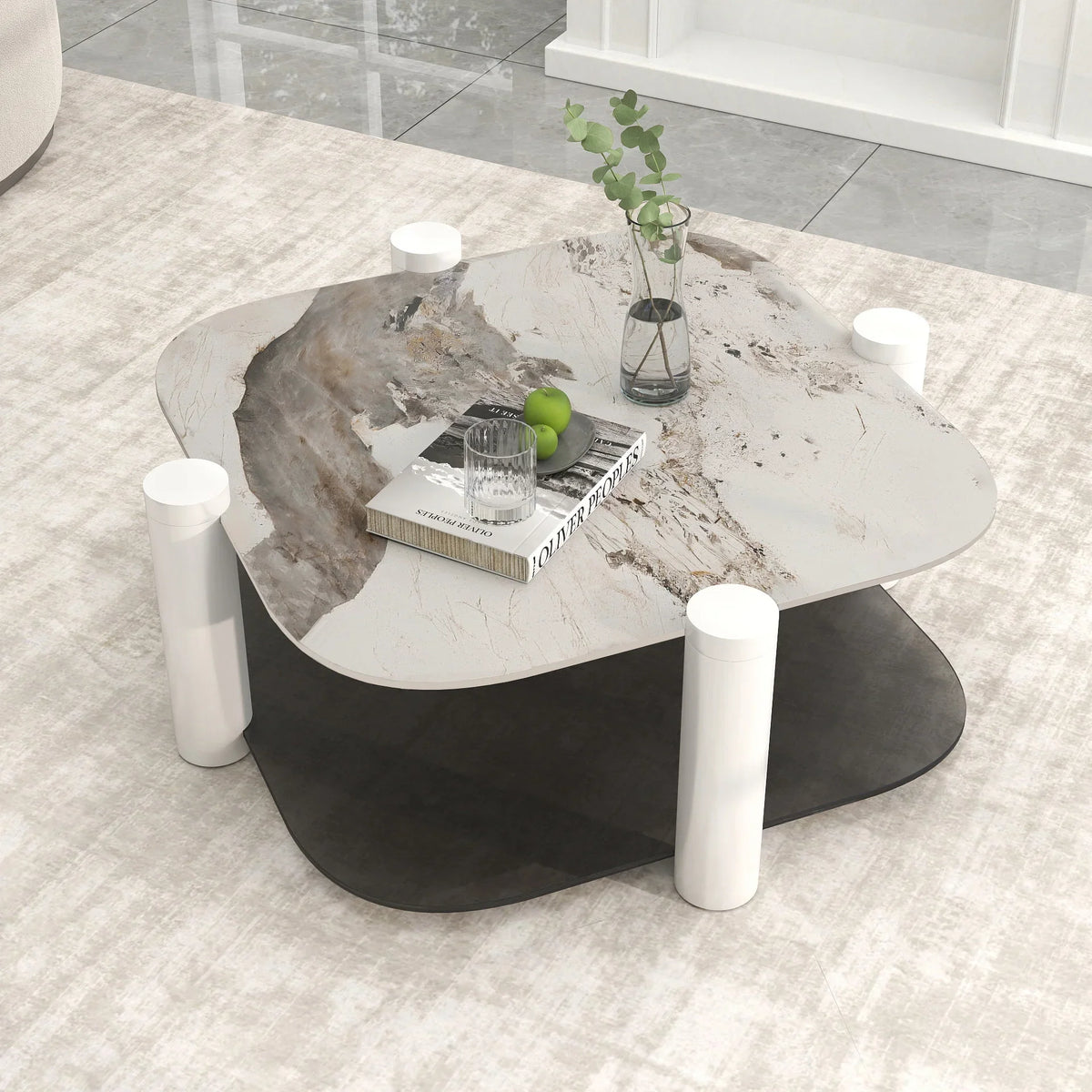 Zenith Glass Coffee Table | 36" Ivory Square With Storage Shelf