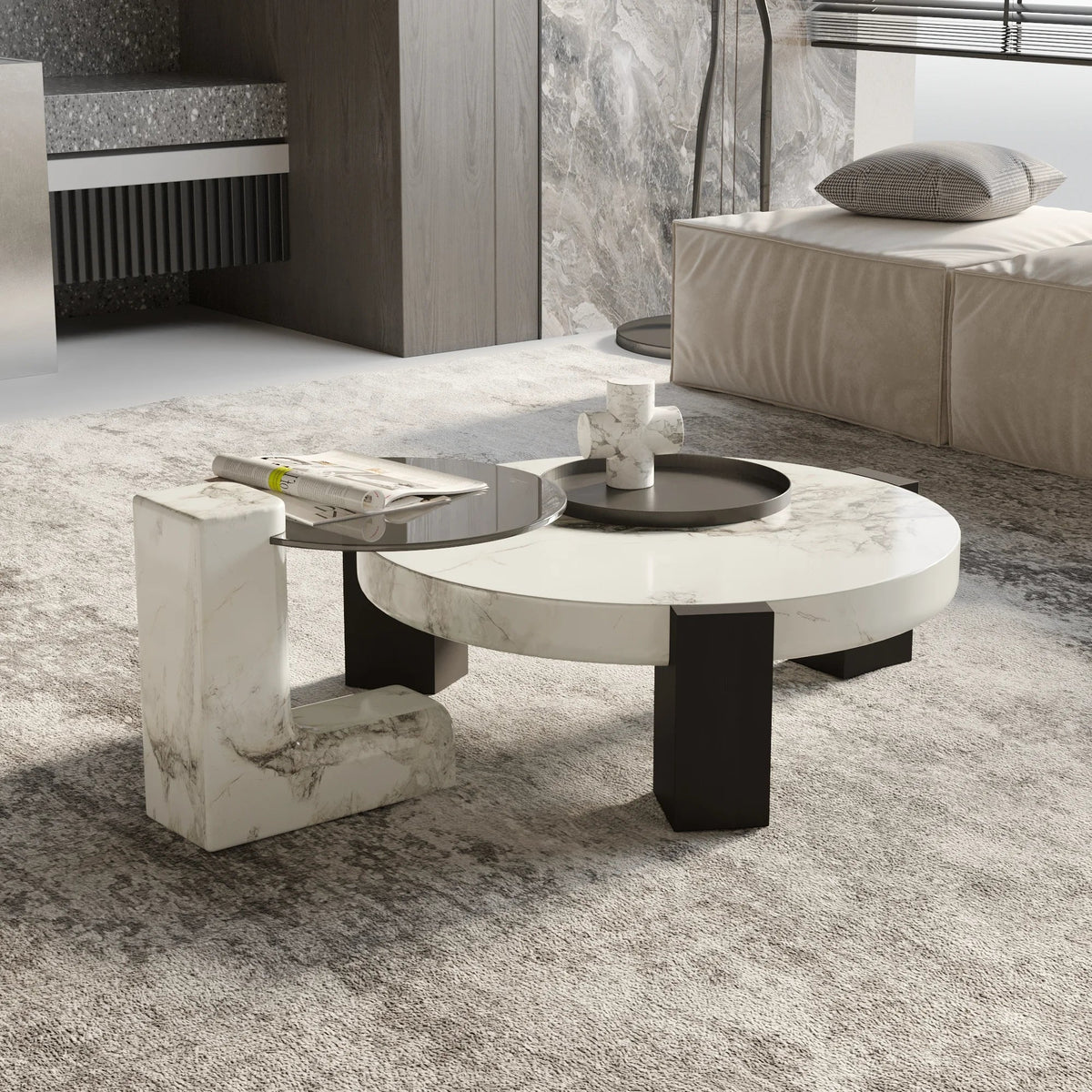 Aura Wood Coffee Table | 36" Monochrome Round With Nesting