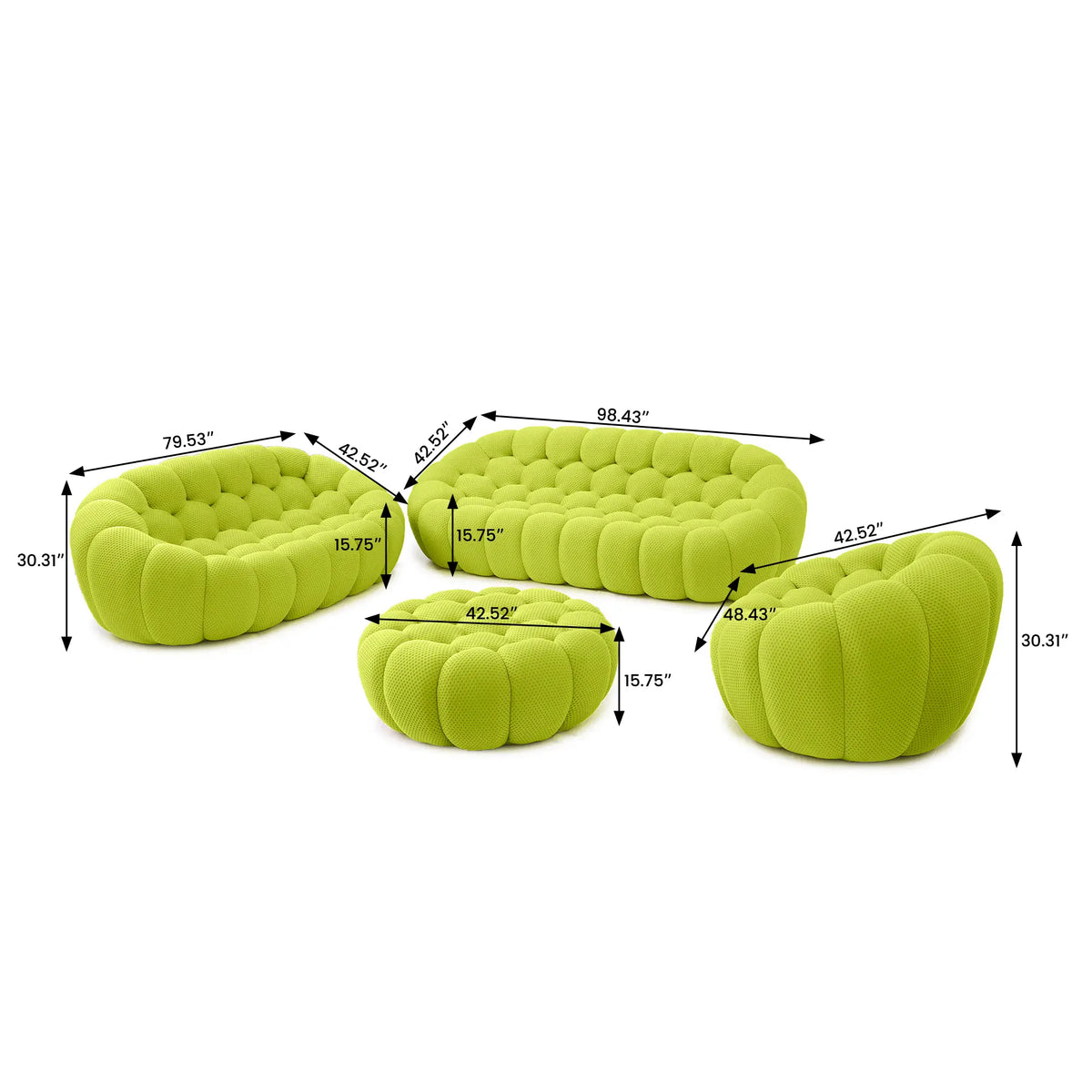 Essential 6-Seater lime-green 3D-Knitted Fabric Sofa Sets | 4-Piece (includes 1 Ottoman), 3D-Knitted Fabric, Roomy Layout