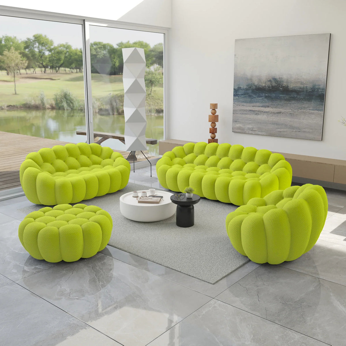 Essential 6-Seater lime-green 3D-Knitted Fabric Sofa Sets | 4-Piece (includes 1 Ottoman), 3D-Knitted Fabric, Roomy Layout