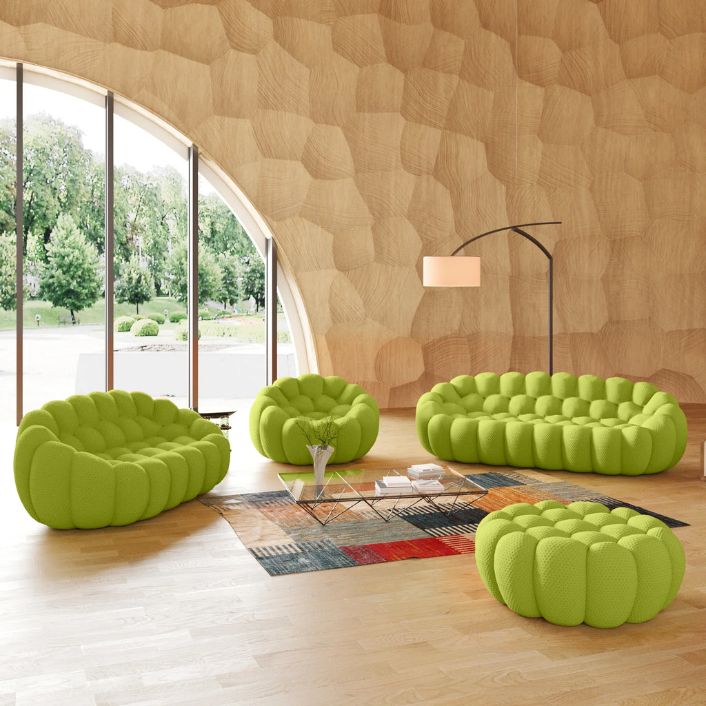 Essential 6-Seater lime-green 3D-Knitted Fabric Sofa Sets | 4-Piece (includes 1 Ottoman), 3D-Knitted Fabric, Roomy Layout