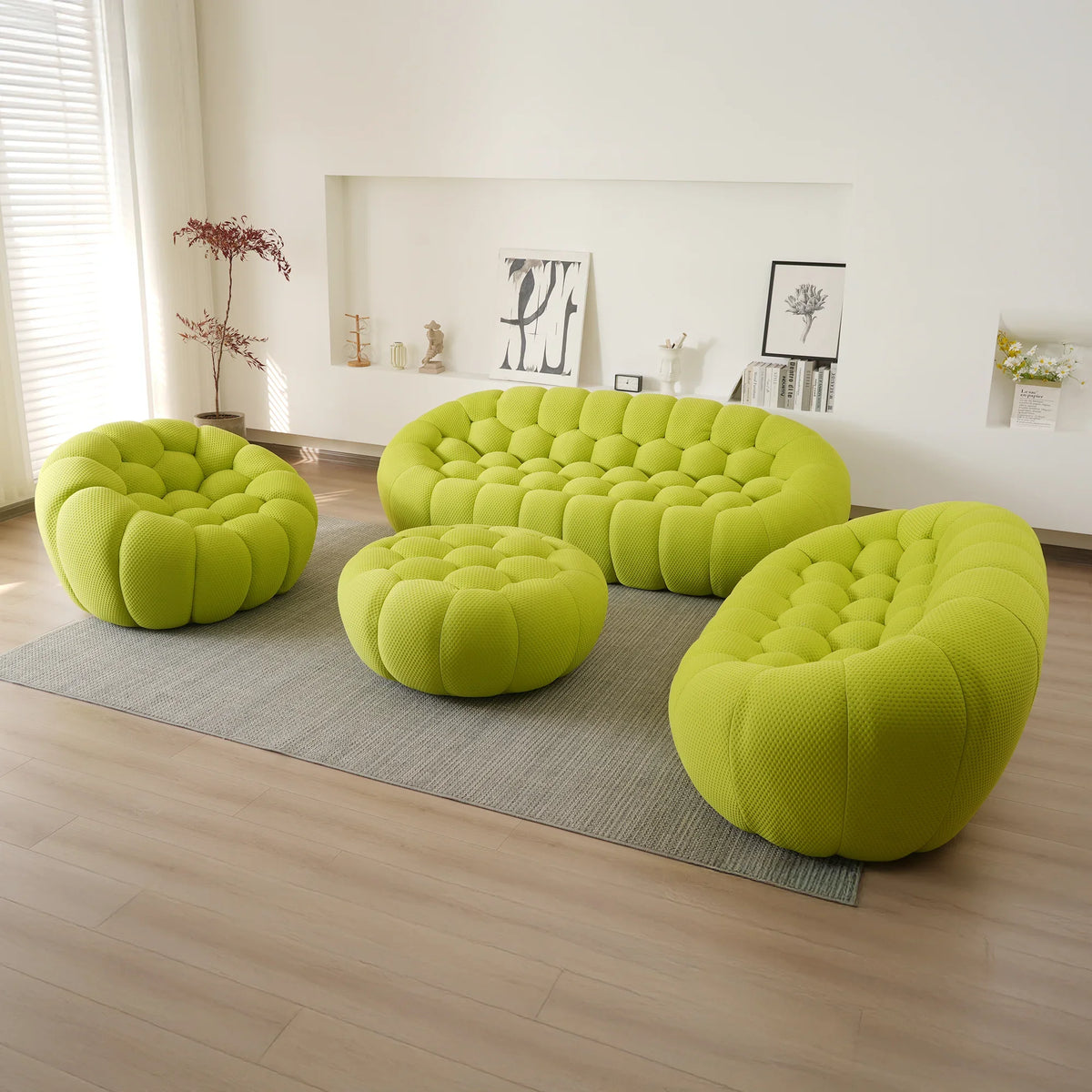 Essential 6-Seater lime-green 3D-Knitted Fabric Sofa Sets | 4-Piece (includes 1 Ottoman), 3D-Knitted Fabric, Roomy Layout