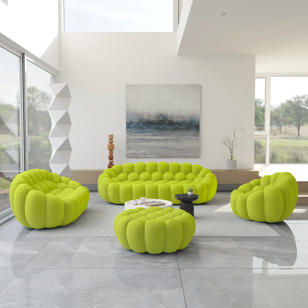 Essential 6-Seater lime-green 3D-Knitted Fabric Sofa Sets | 4-Piece (includes 1 Ottoman), 3D-Knitted Fabric, Roomy Layout