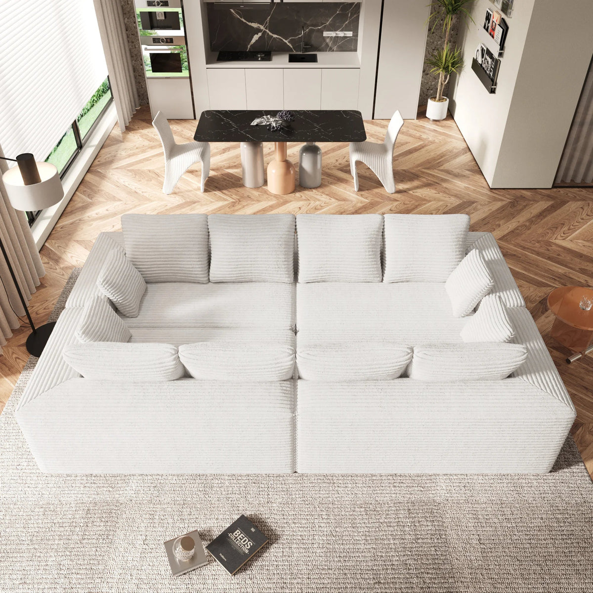 Matrix 8-Seater beige Modular Symmetrical Sectionals | 4-Piece, Corduroy Fabric, Large Space