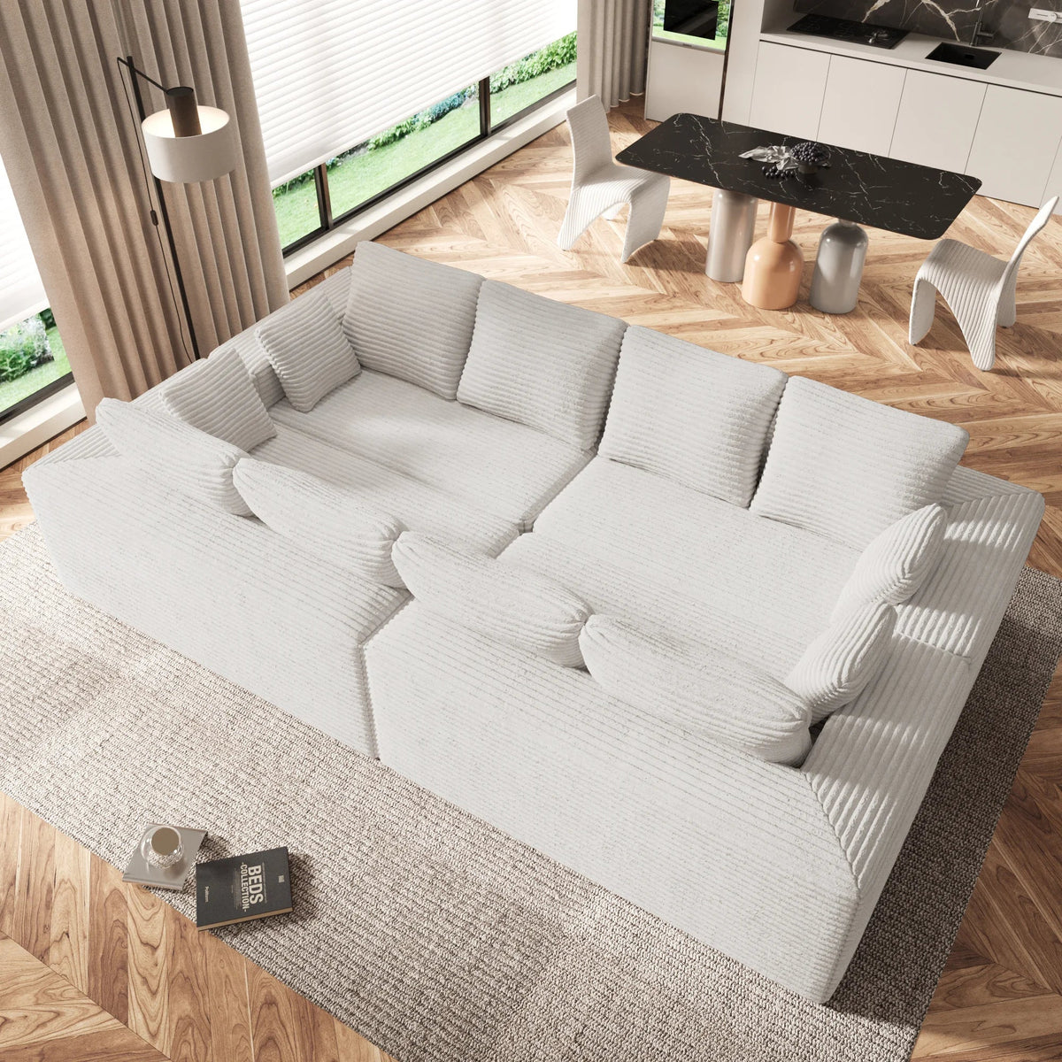 Matrix 8-Seater beige Modular Symmetrical Sectionals | 4-Piece, Corduroy Fabric, Large Space
