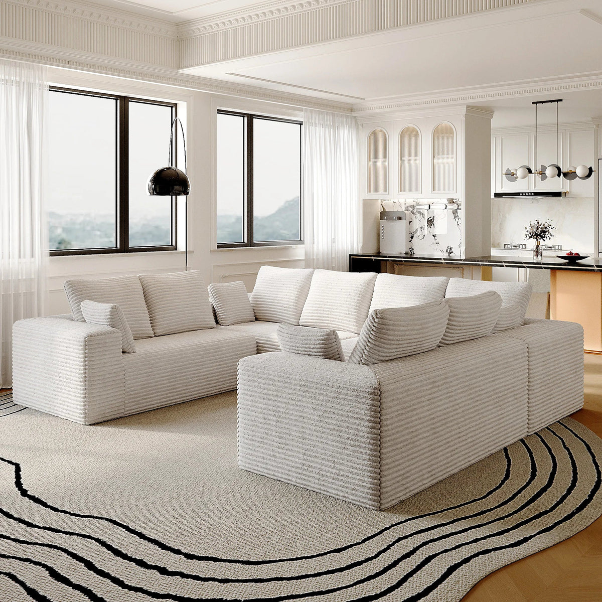 Matrix 8-Seater beige Modular Symmetrical Sectionals | 4-Piece, Corduroy Fabric, Large Space