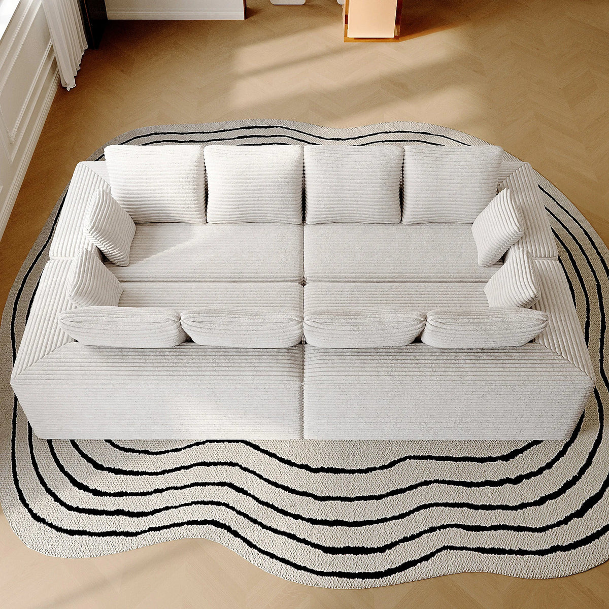 Matrix 8-Seater beige Modular Symmetrical Sectionals | 4-Piece, Corduroy Fabric, Large Space